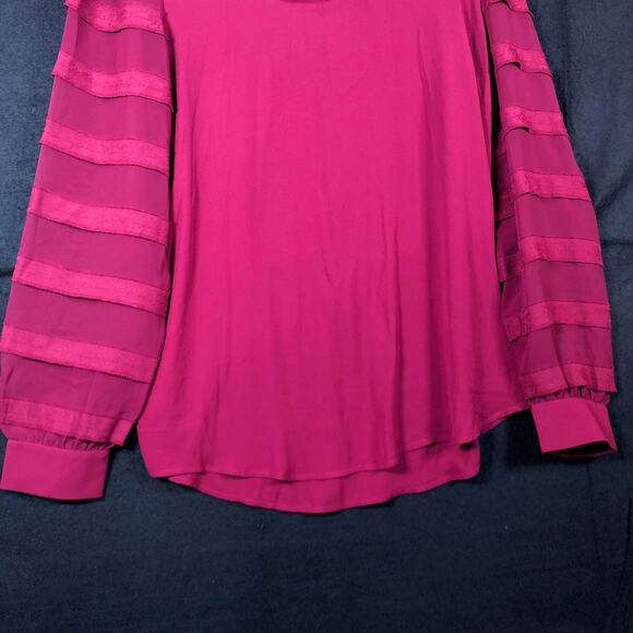 LOFT Womens Blouse Purple Long Sheer Sleeve Round Neck Stretch Small - Picture 3 of 10